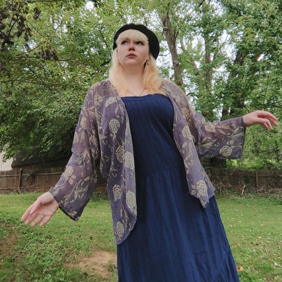 Xhilaration Purple & White Floral Open Front Cardigan - Picture 1 of 5